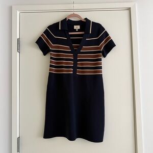 Tuckernuck Navy and Brown Striped Polo Mini Dress